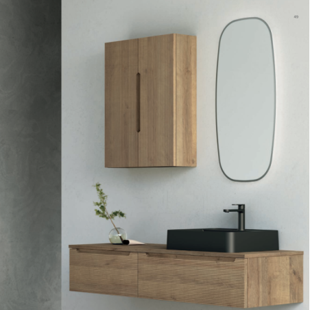 MOBILE BAGNO RL140x46 FINITURA ROVERE FARNIA E LAVABO IN APPOGGIO NERO OPACO